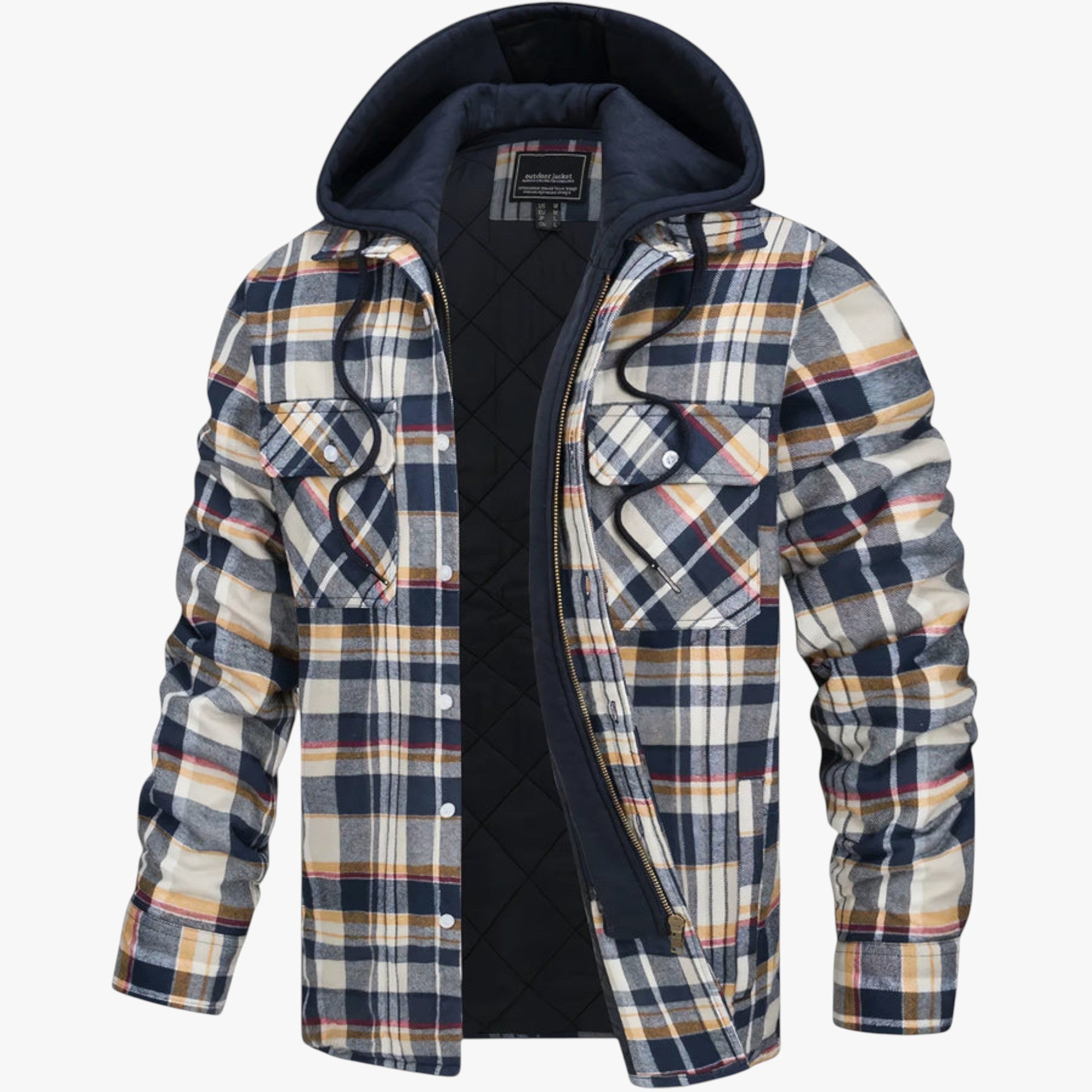 Plaid jacket with a hood on a white background